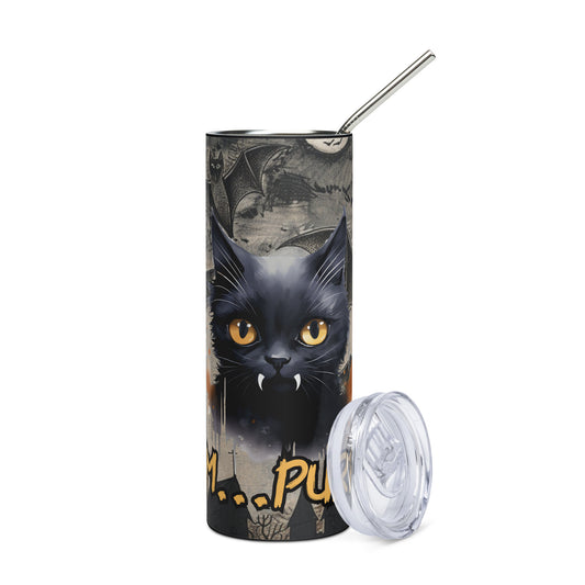 Halloween Black Cat Vam...purrr: Reusable Stainless Steel Water Tumbler w/Straw
