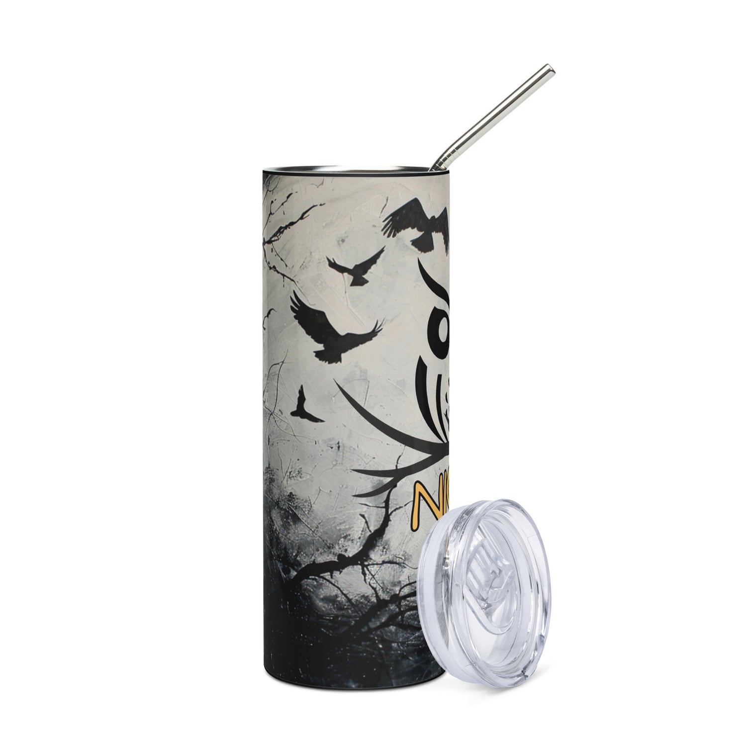 Halloween Night Owl: Reusable Stainless Steel Water Tumbler w/Straw