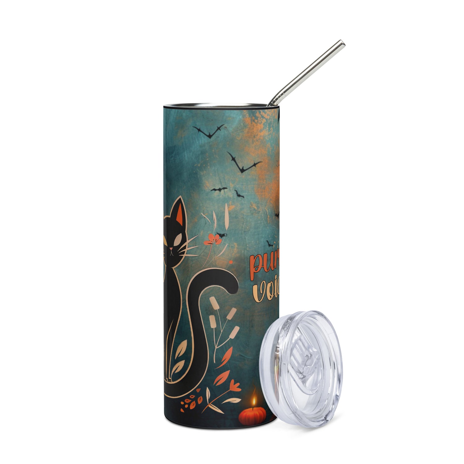 Halloween Purrr...fect Black Cat Voice Actor: Reusable Stainless Steel Water Tumbler w/Straw