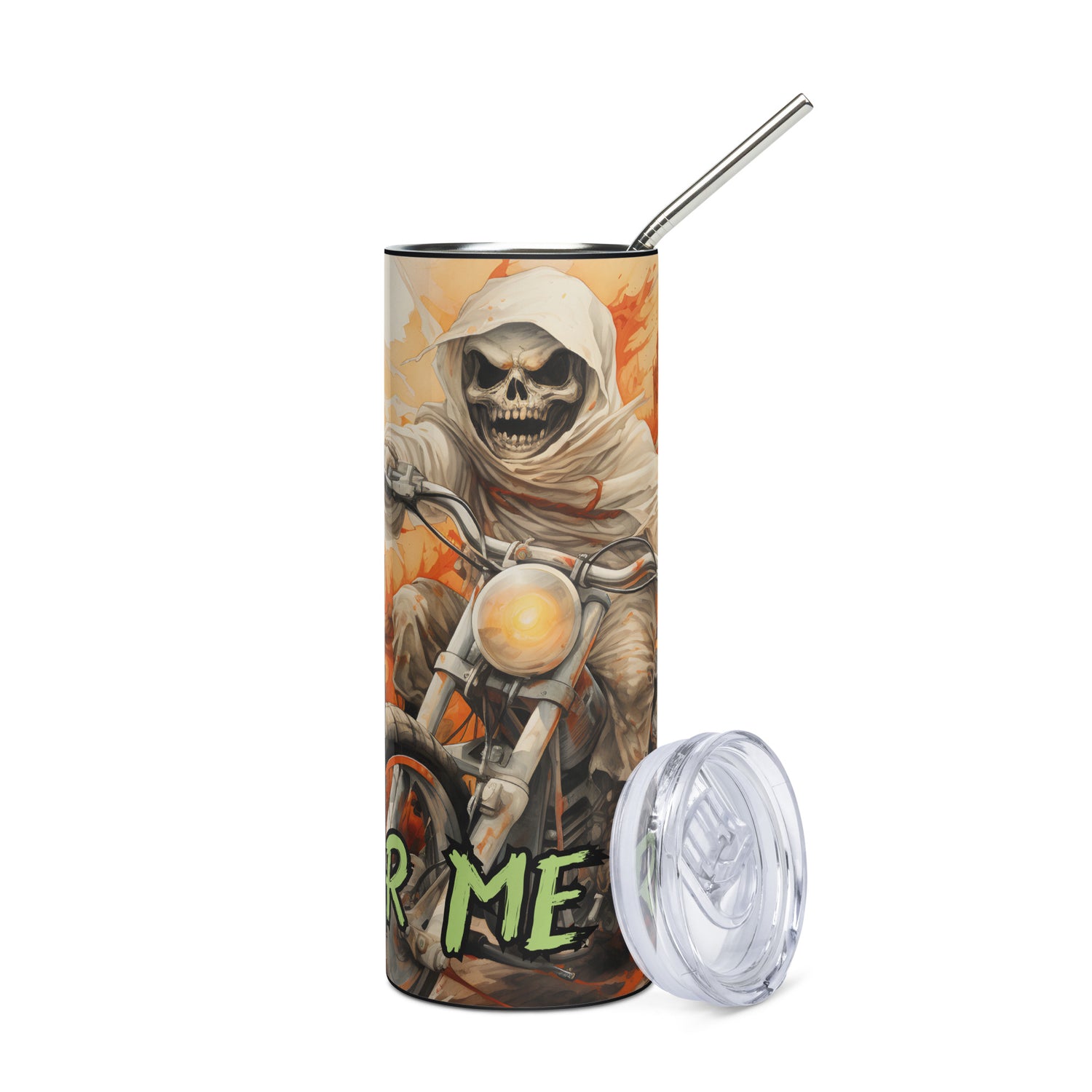 Halloween Mummy Motorcycle Hear Me Roar: Reusable Stainless Steel Water Tumbler w/Straw