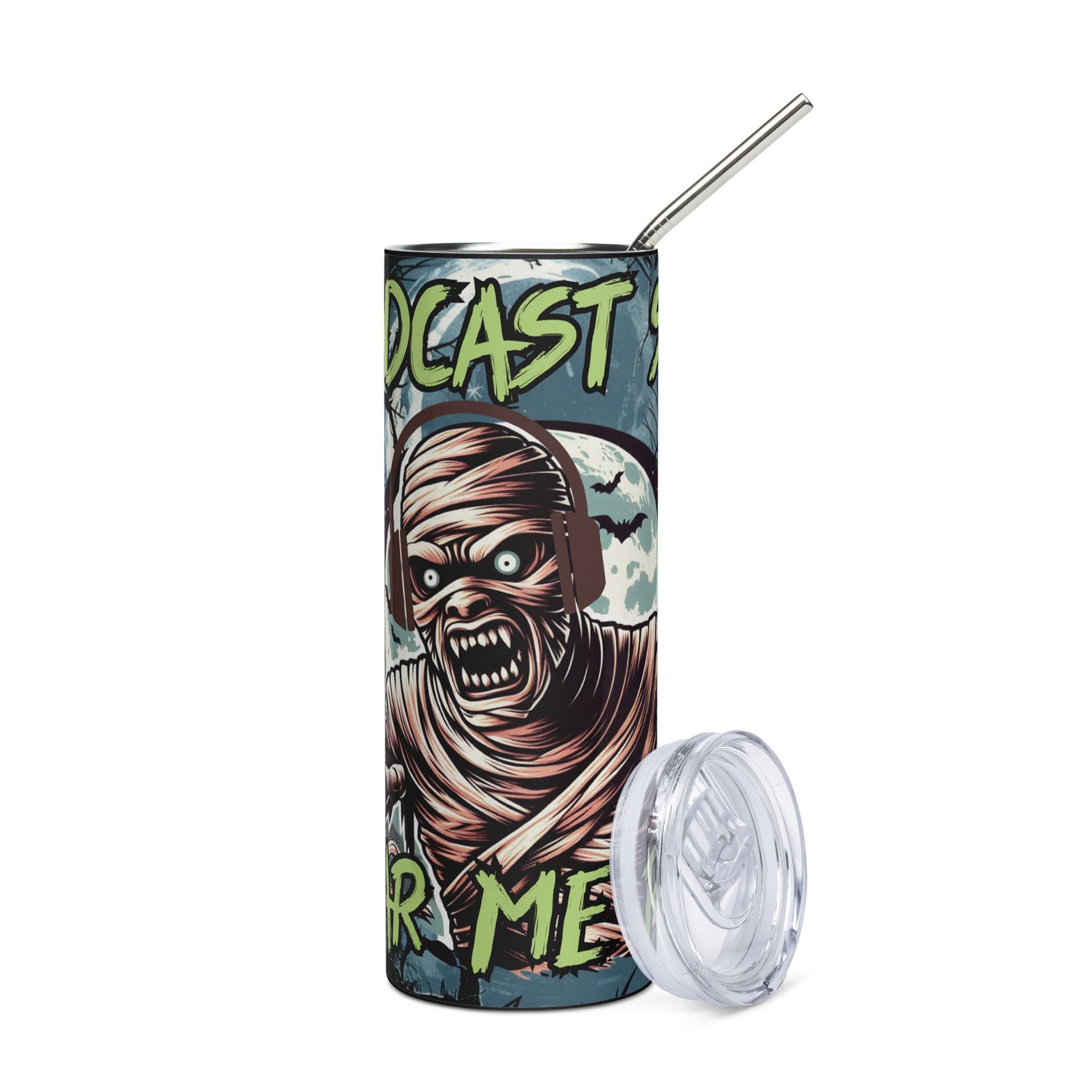 Halloween Podcast Show Hear Me Roar: Reusable Stainless Steel Water Tumbler w/Straw