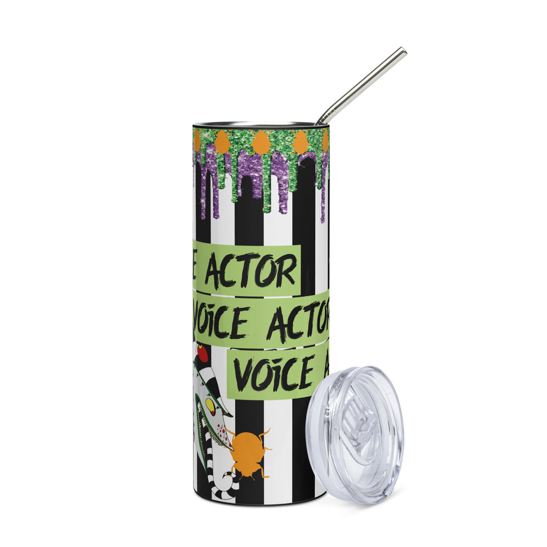 Halloween Bettlejuice Voice Actor: Reusable Stainless Steel Water Tumbler w/Straw