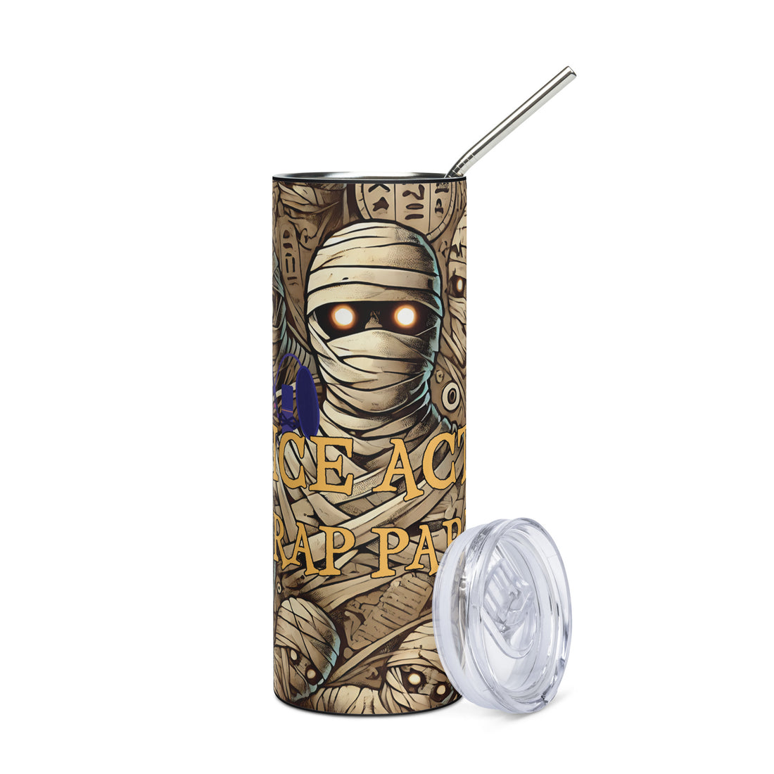 Halloween Mummy Voice Actor Wrap Party: Reusable Stainless Steel Water Tumbler w/Straw