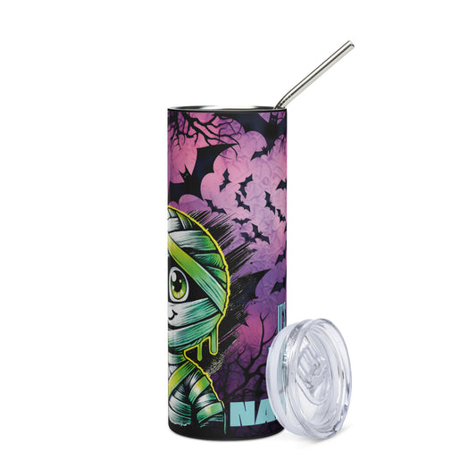 Halloween Mummy It's A Wrap: Narrator: Reusable Stainless Steel Water Tumbler w/Straw