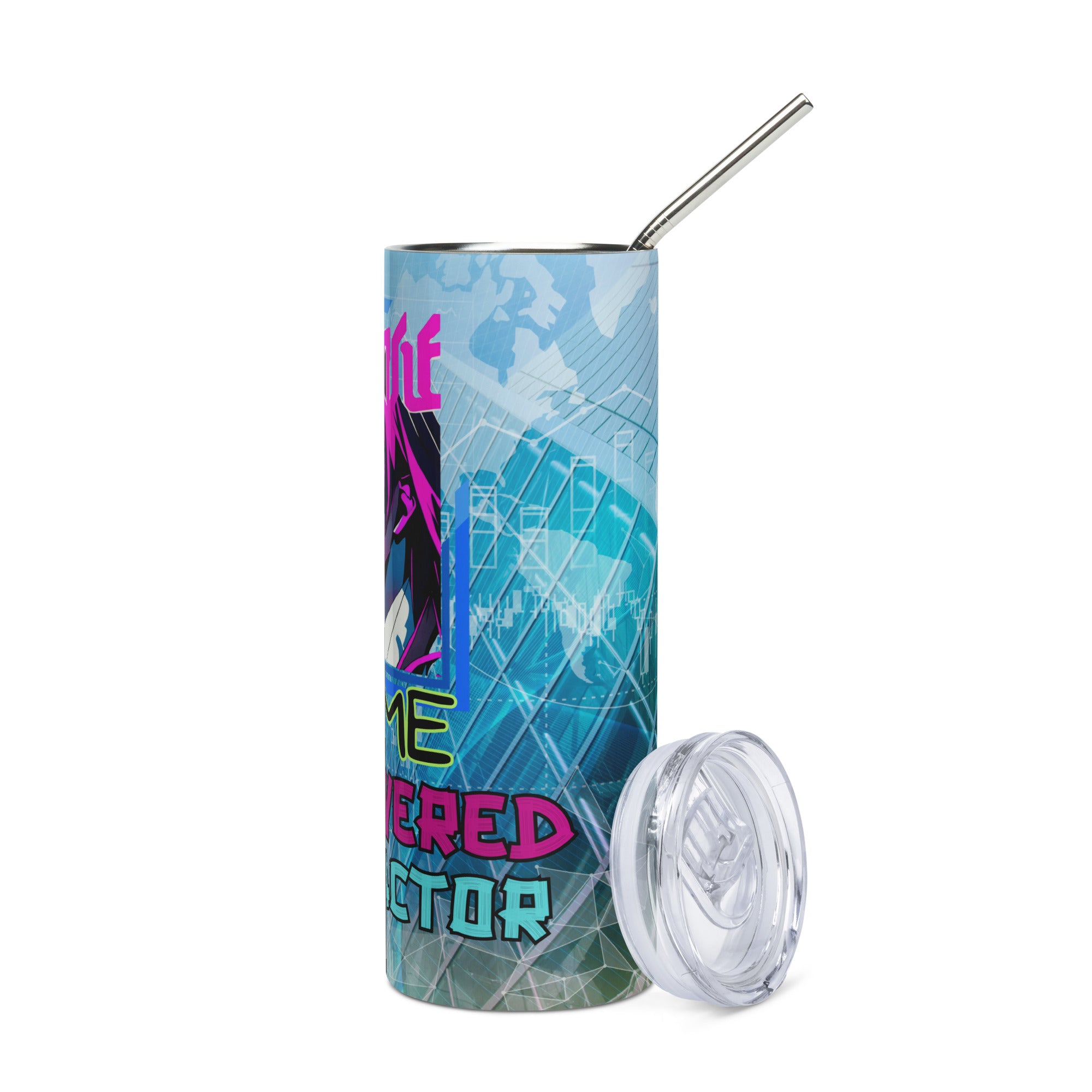 Anime Voice Over Power: Reusable Stainless Steel Water Tumbler w/Straw