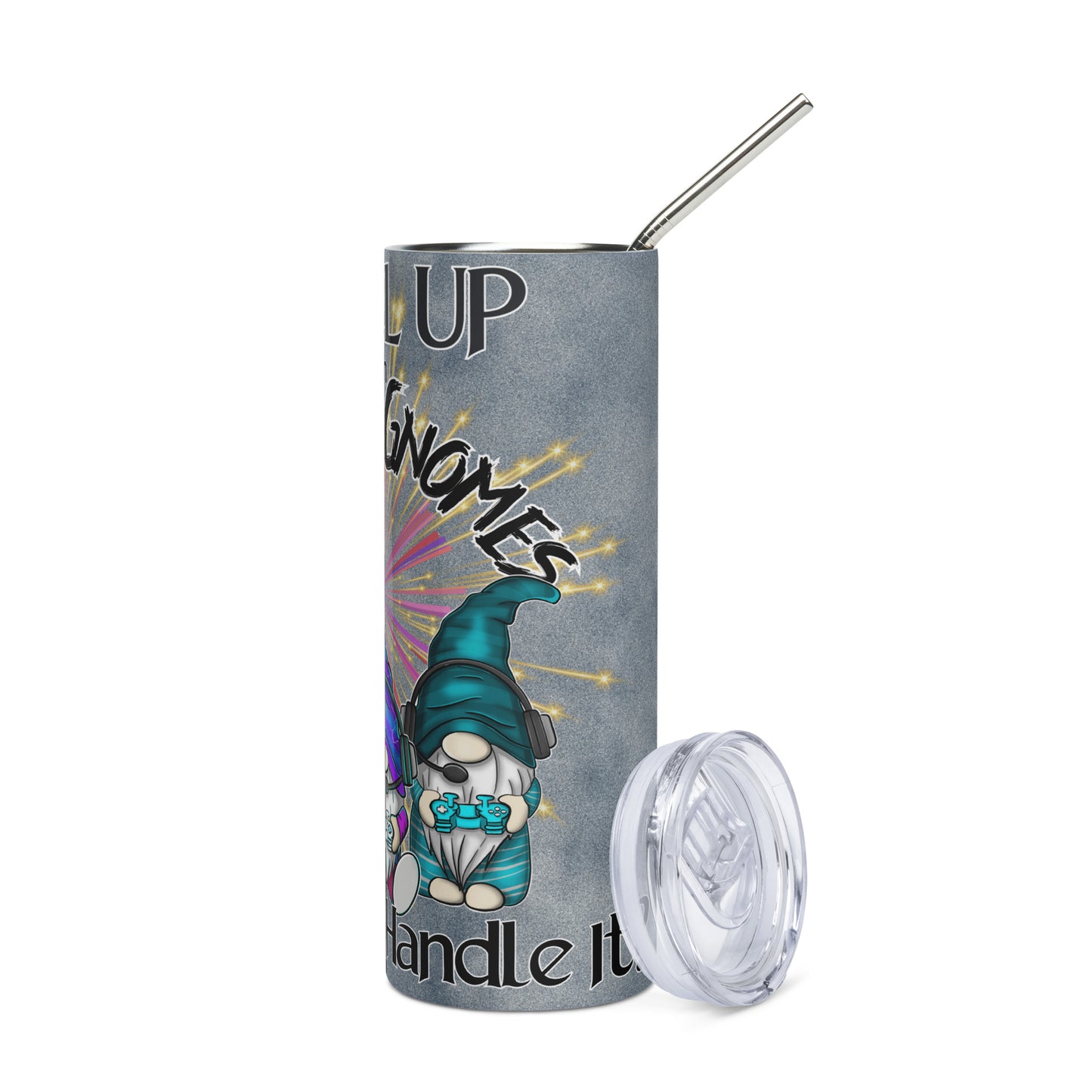 Gaming Gnomes: Level Up: Reusable Stainless Steel Water Tumbler w/Straw