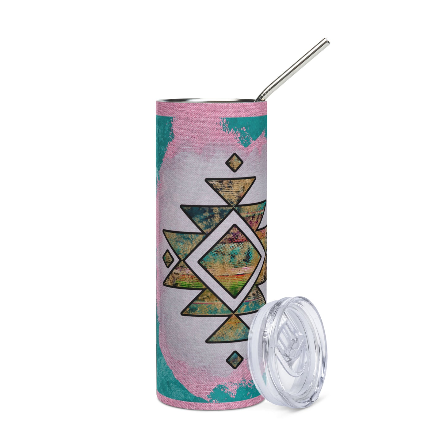 South Western Style: Reusable Stainless Steel Water Tumbler w/Straw