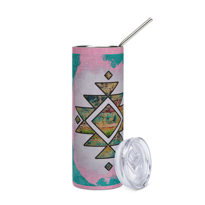 South Western Style: Reusable Stainless Steel Water Tumbler w/Straw