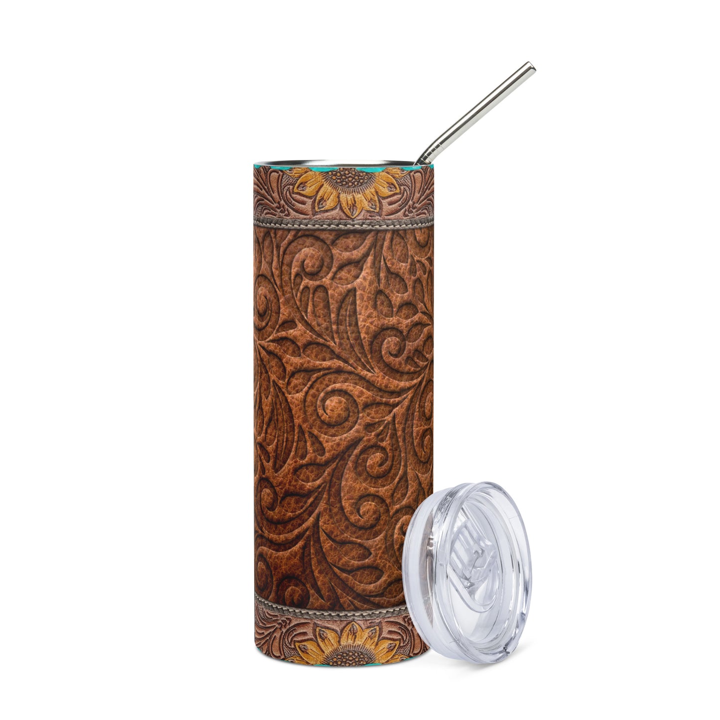 Country Western Leather: Reusable Stainless Steel Water Tumbler w/Straw