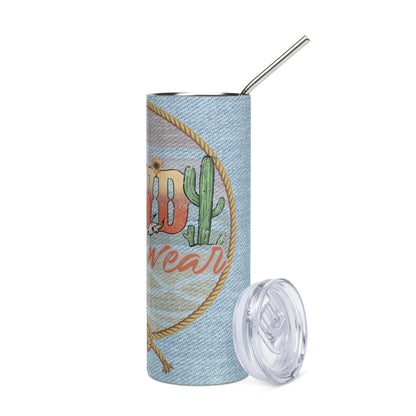 Country Western Howdy: Booth Wear: Reusable Stainless Steel Water Tumbler w/Straw