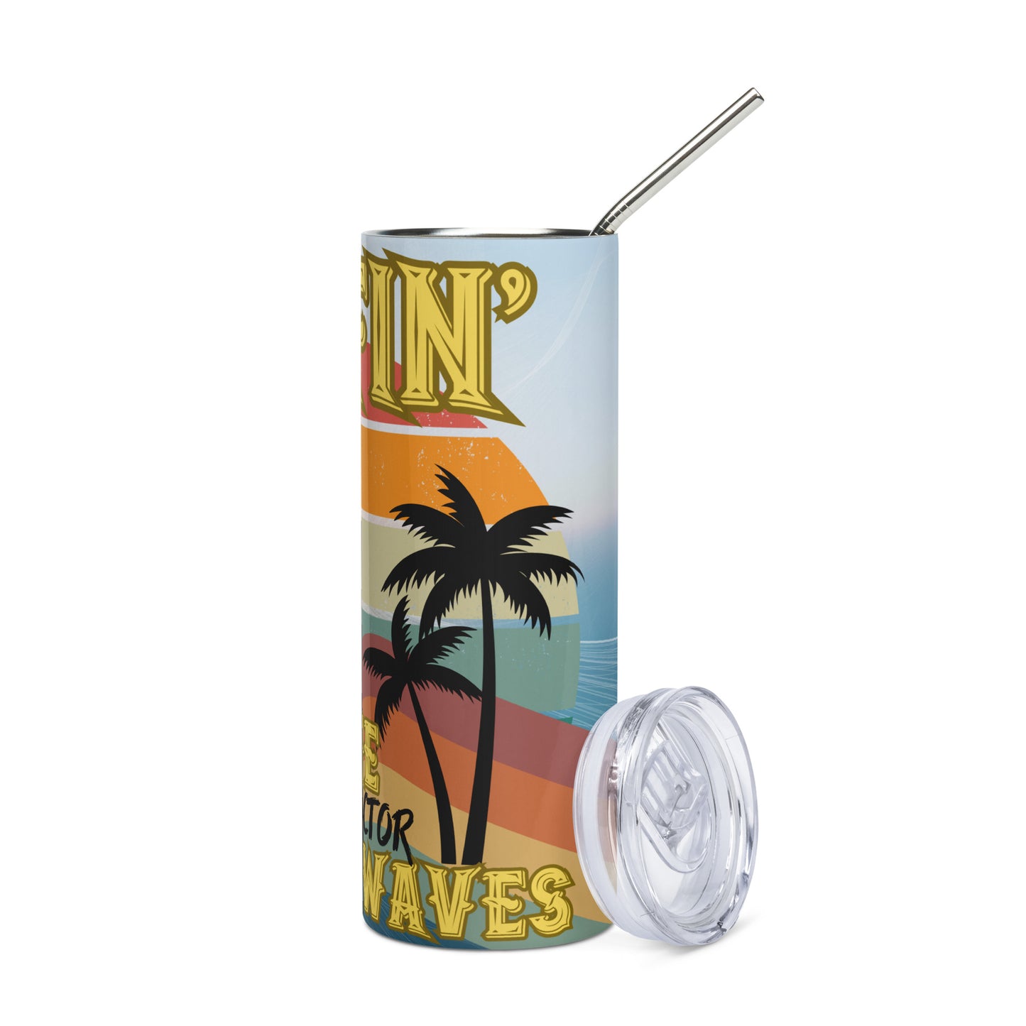 Surfin' The Soundwaves Voice Over: Reusable Stainless Steel Water Tumbler w/Straw
