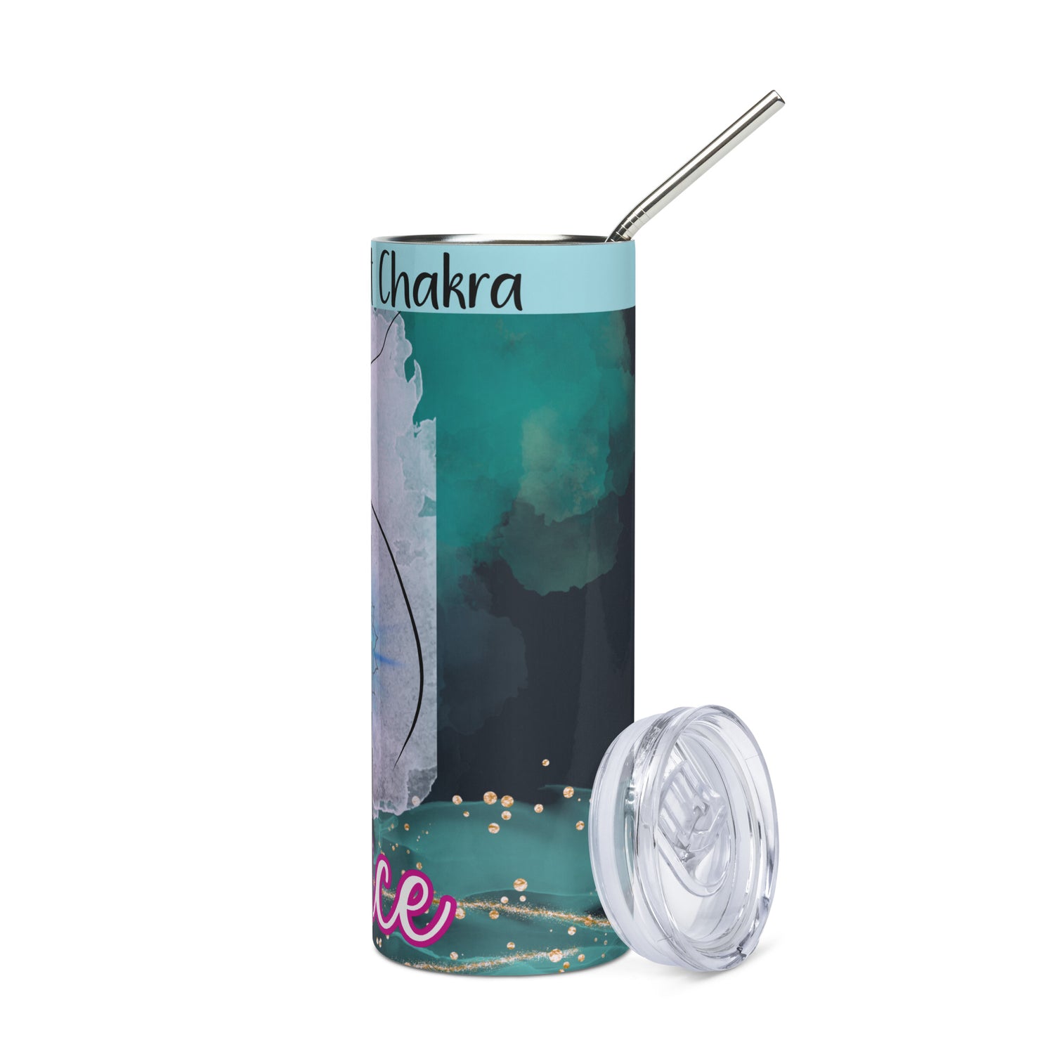 Yoga: 5th Throat Chakra Voice: Reusable Stainless Steel Water Tumbler w/Straw