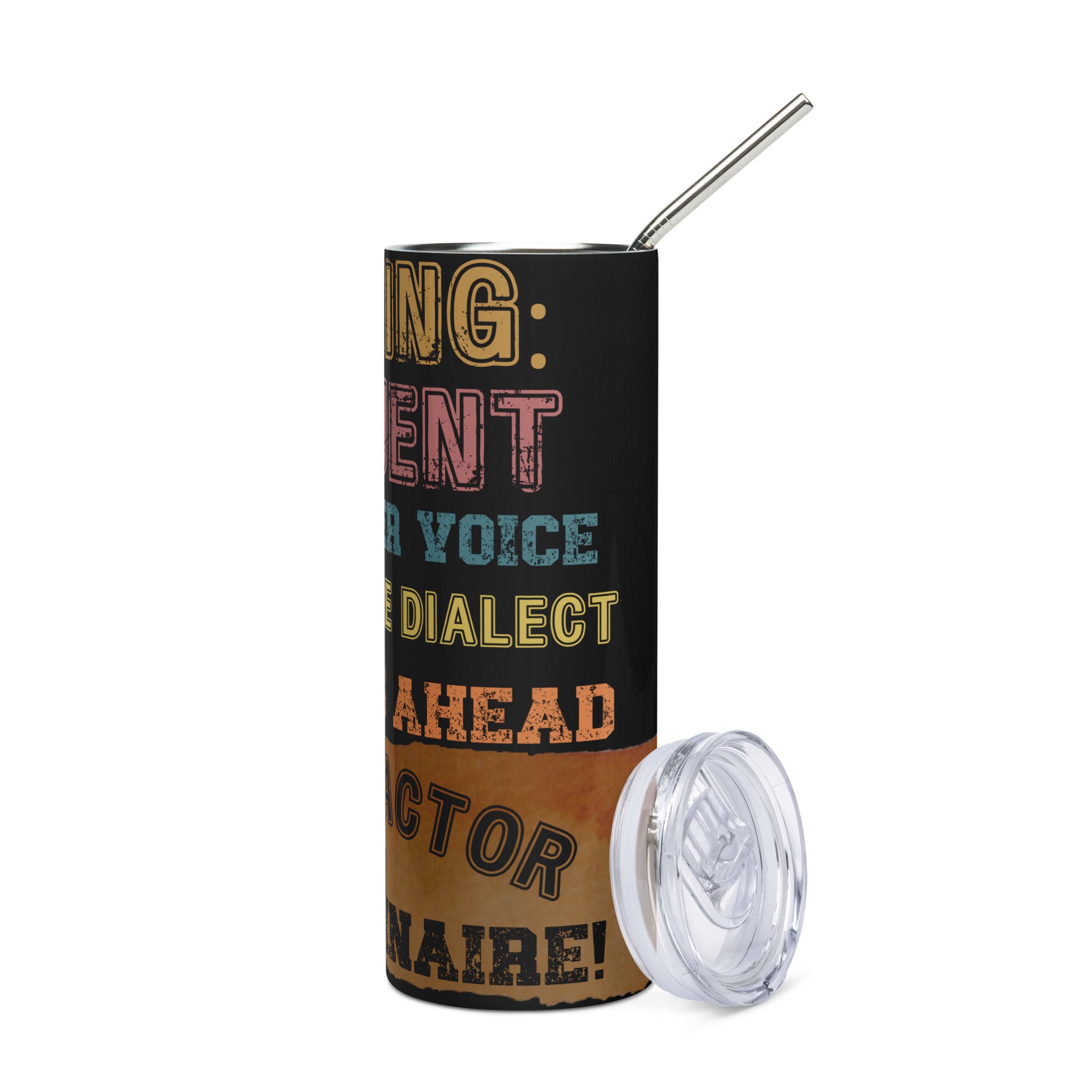 Warning: Voice Over: Reusable Stainless Steel Water Tumbler w/Straw