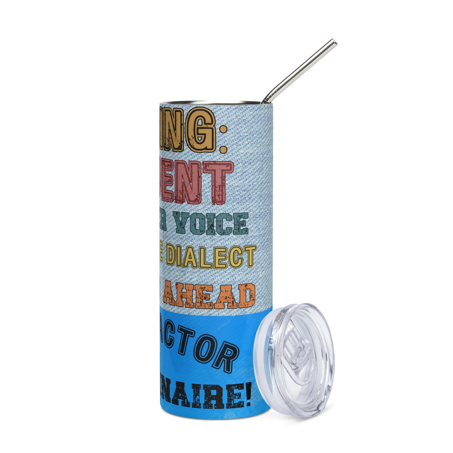 Warning: Voice Over: Reusable Stainless Steel Water Tumbler w/Straw