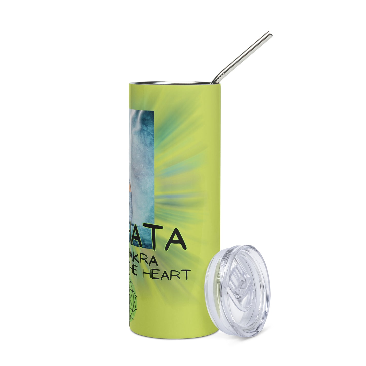 Yoga: 4th Heart Chakra: Reusable Stainless Steel Water Tumbler w/Straw