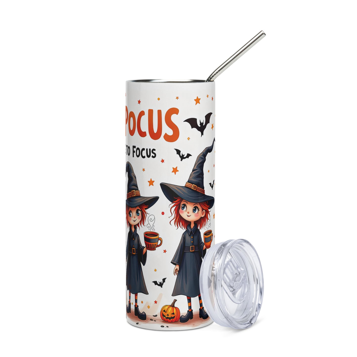 Halloween Witches Coffee Focus: Reusable Stainless Steel Water Tumbler w/Straw