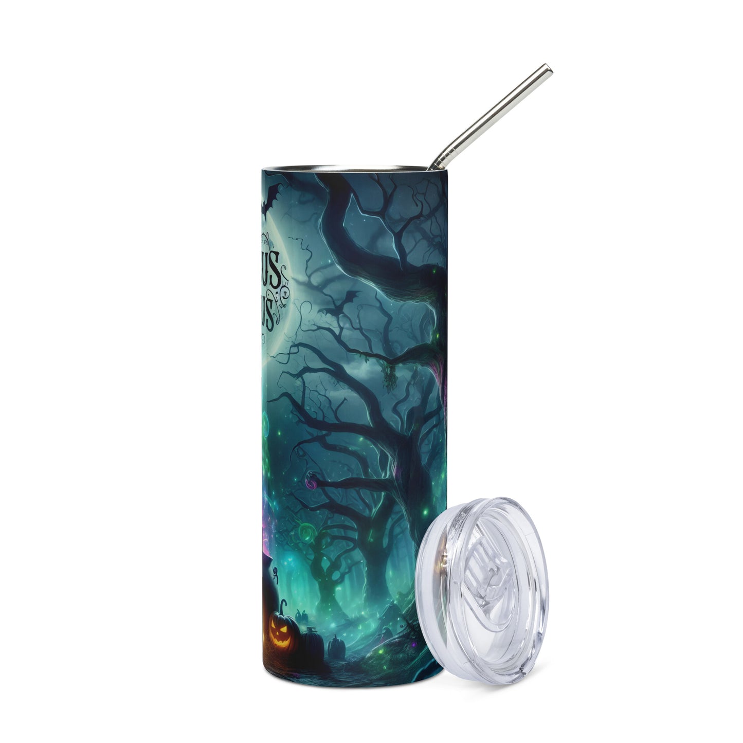 Halloween Hocus Focus Fun: Reusable Stainless Steel Water Tumbler w/Straw