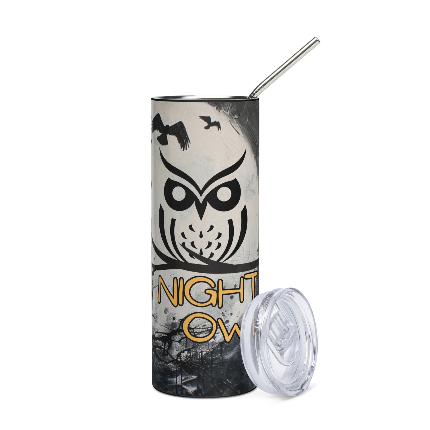 Halloween Night Owl: Reusable Stainless Steel Water Tumbler w/Straw