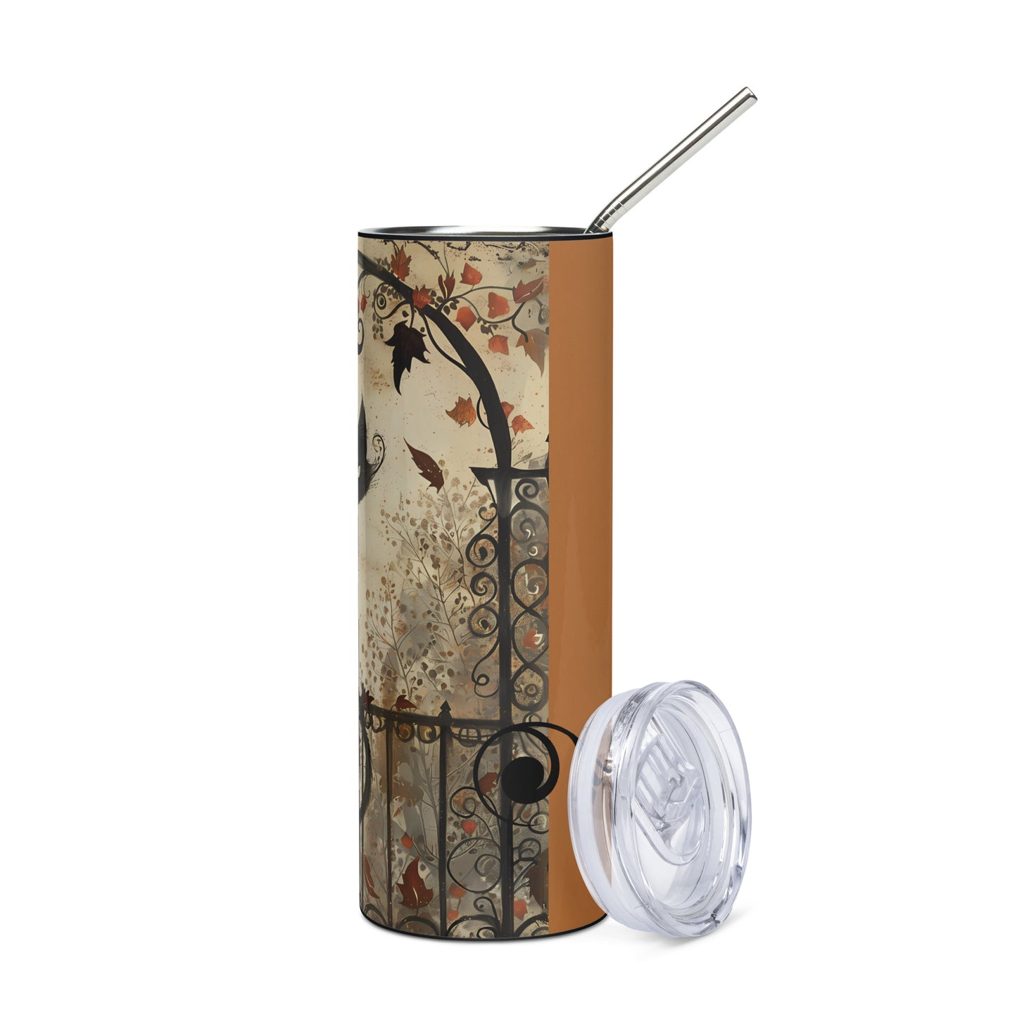 Halloween Black Cat Vintage: Reusable Stainless Steel Water Tumbler w/Straw