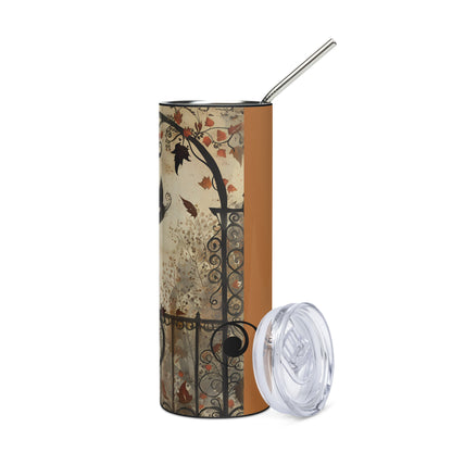 Halloween Black Cat Vintage: Reusable Stainless Steel Water Tumbler w/Straw