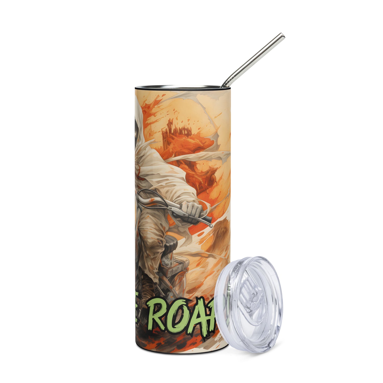 Halloween Mummy Motorcycle Hear Me Roar: Reusable Stainless Steel Water Tumbler w/Straw