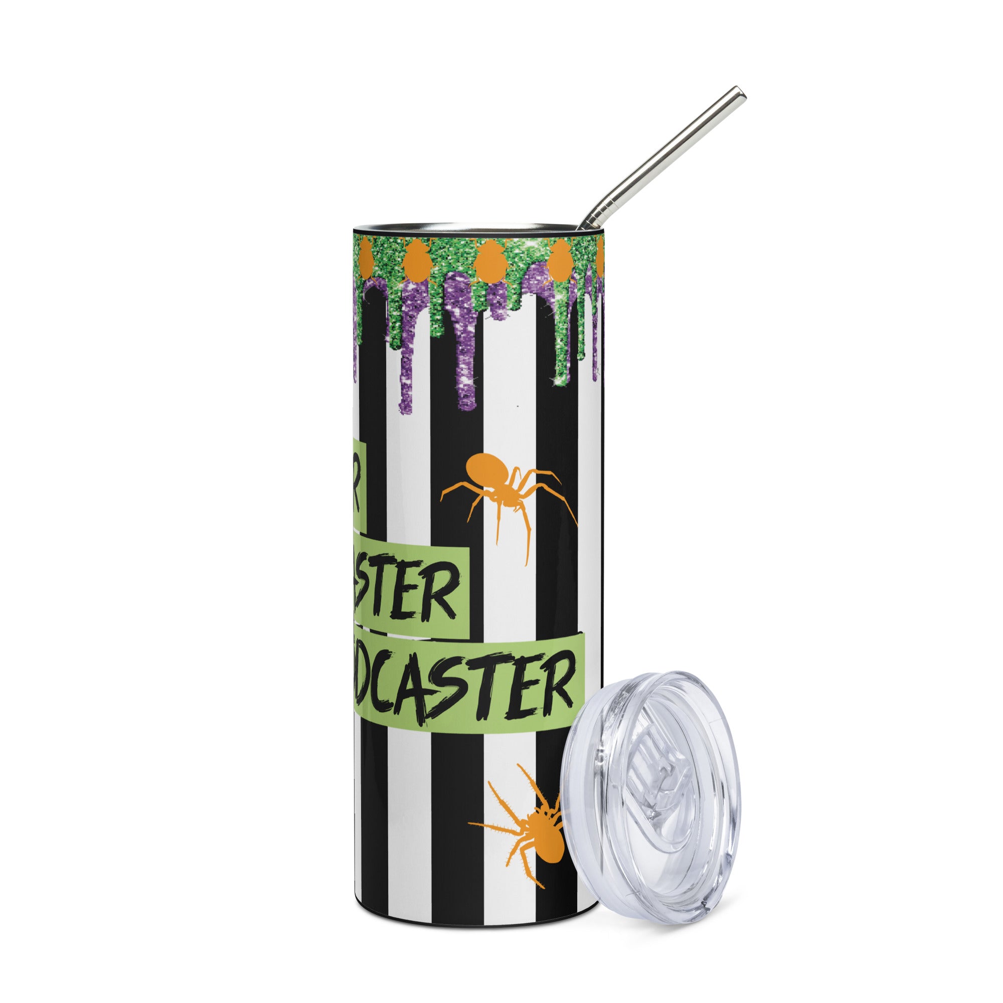 Halloween Beetlejuice Style: Podcaster: Reusable Stainless Steel Water Tumbler w/Straw