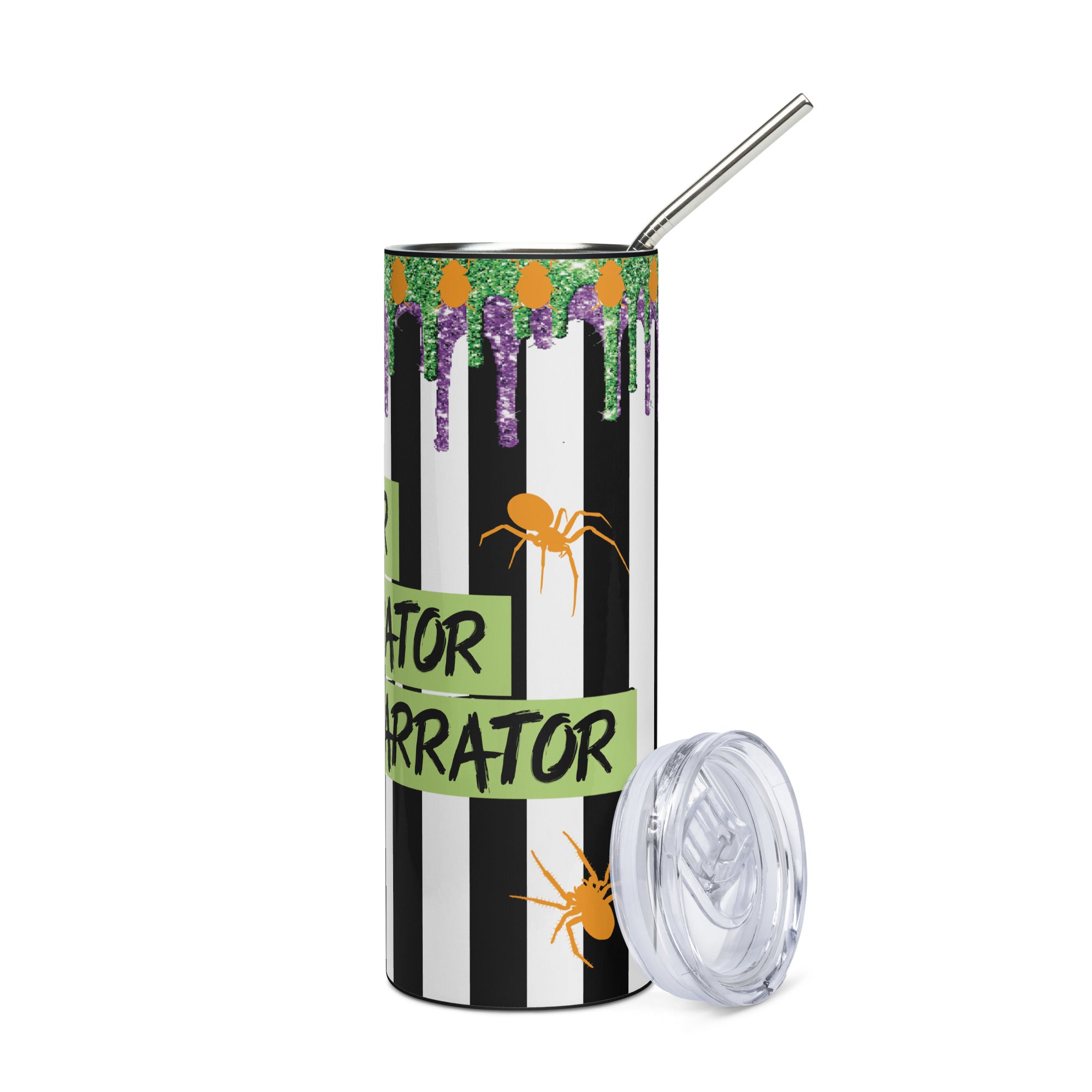 Halloween Beetlejuice Narrator: Reusable Stainless Steel Water Tumbler w/Straw