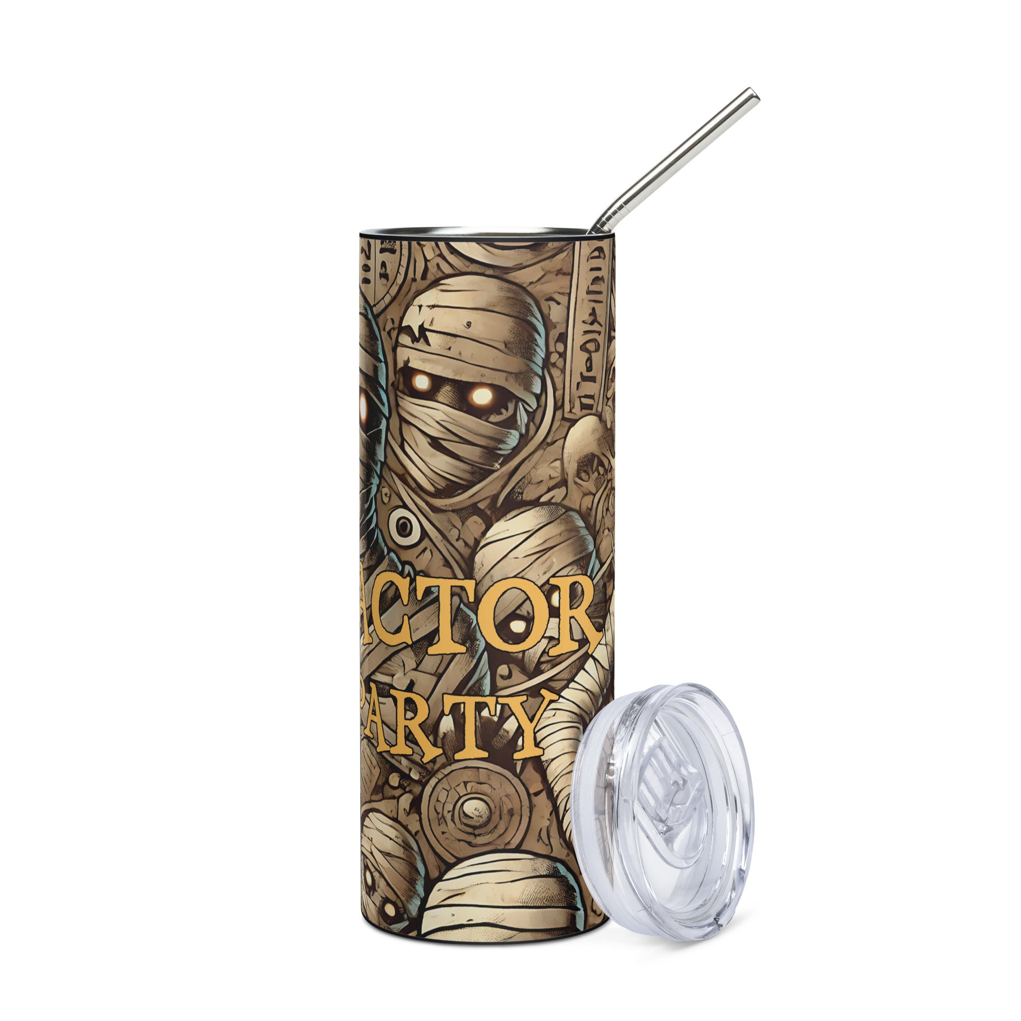 Halloween Mummy Voice Actor Wrap Party: Reusable Stainless Steel Water Tumbler w/Straw