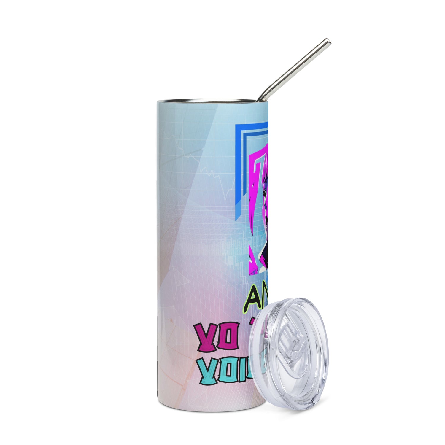 Anime Voice Over Power: Reusable Stainless Steel Water Tumbler w/Straw