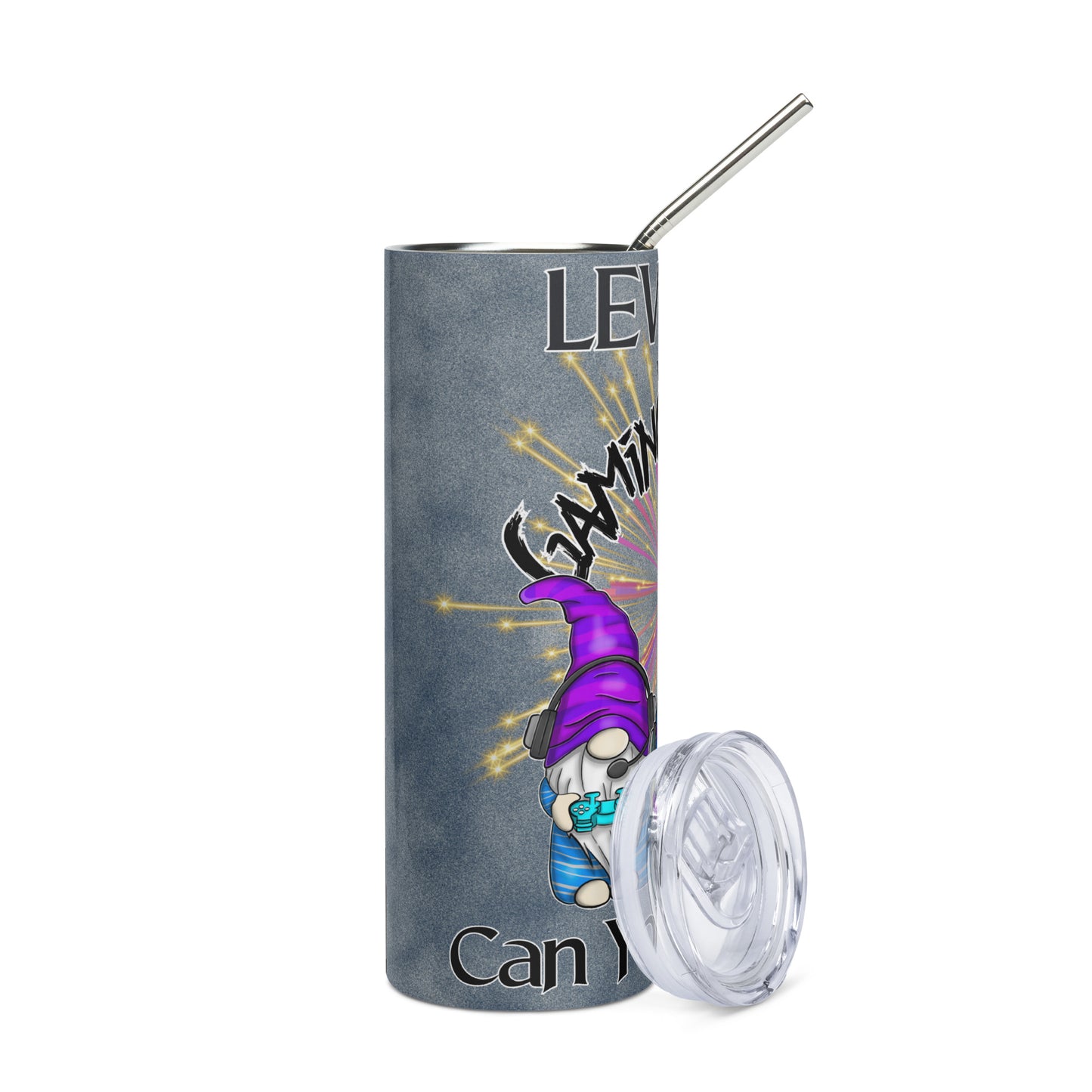 Gaming Gnomes: Level Up: Reusable Stainless Steel Water Tumbler w/Straw