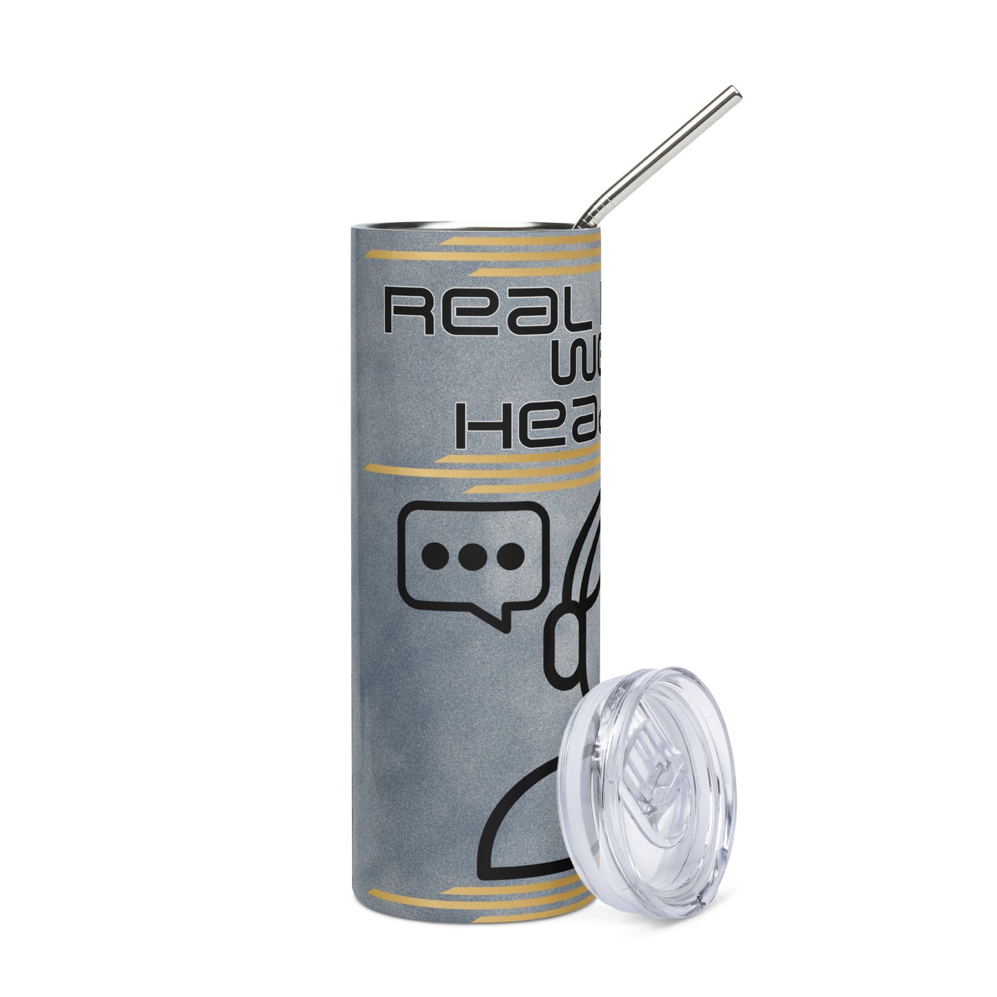 Real Heroes Wear Headsets: Reusable Stainless Steel Water Tumbler w/Straw