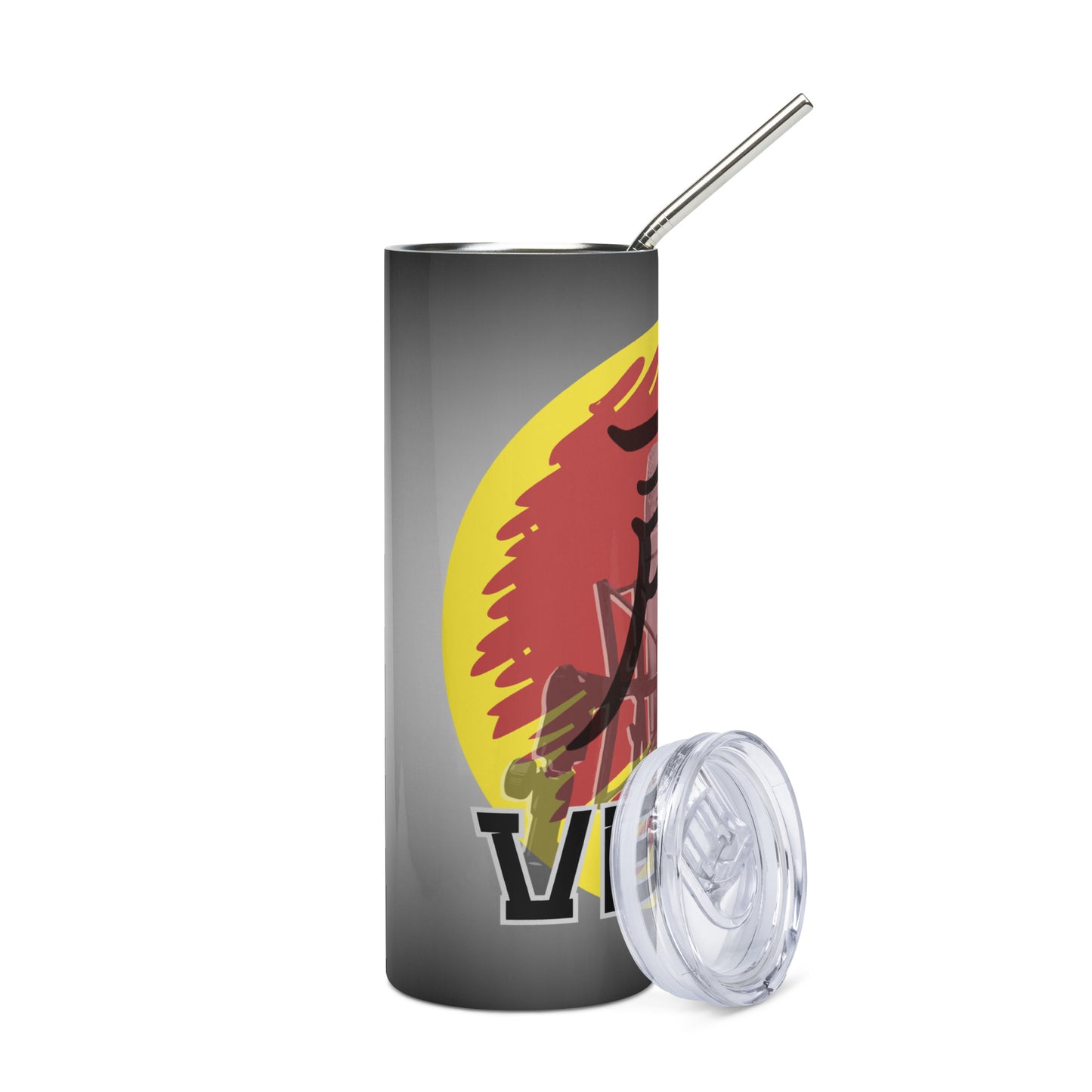 Japanese Voice Calligraphy Symbol: Voice Over: Reusable Stainless Steel Water Tumbler w/Straw