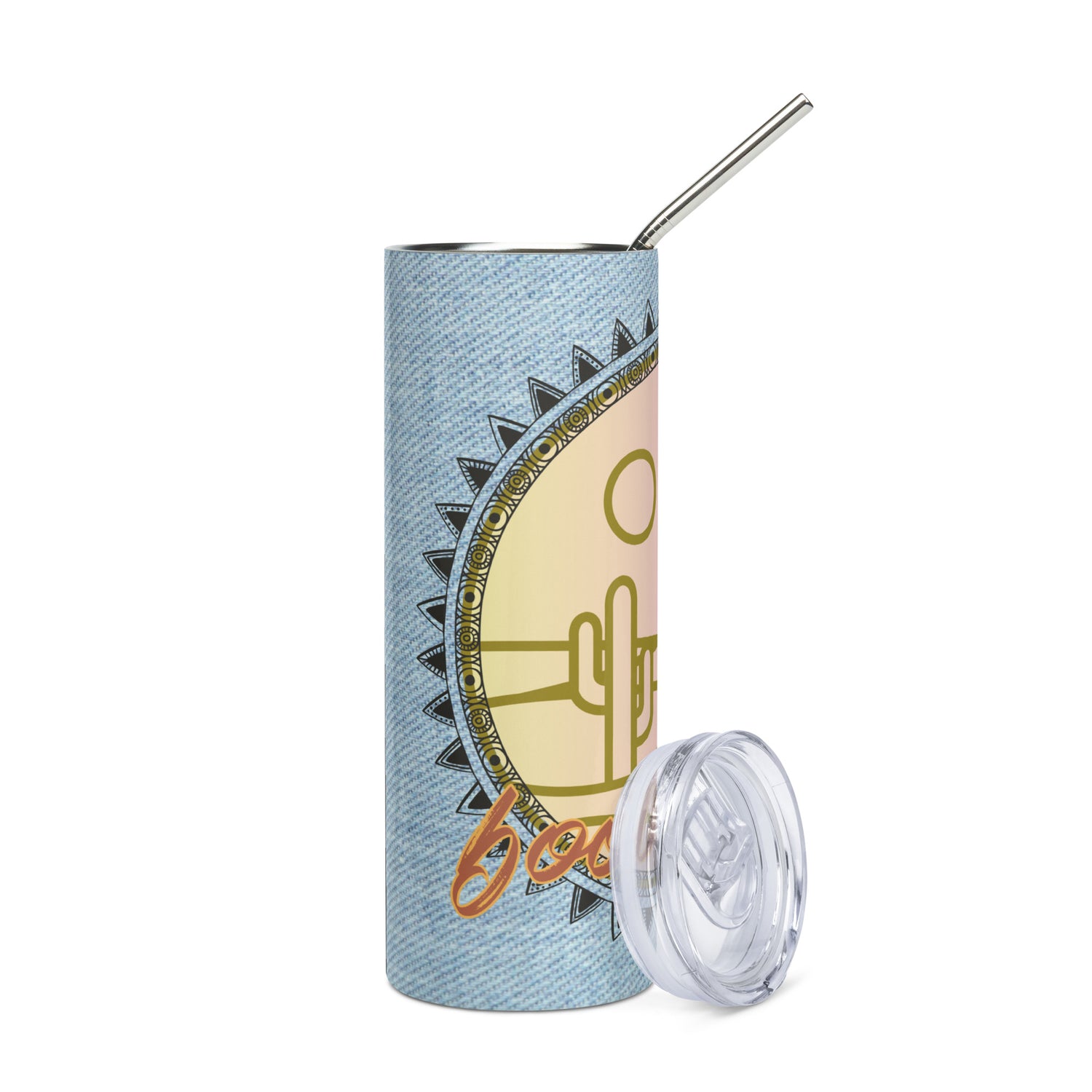 Southwestern Boot Wear: Reusable Stainless Steel Water Tumbler w/Straw