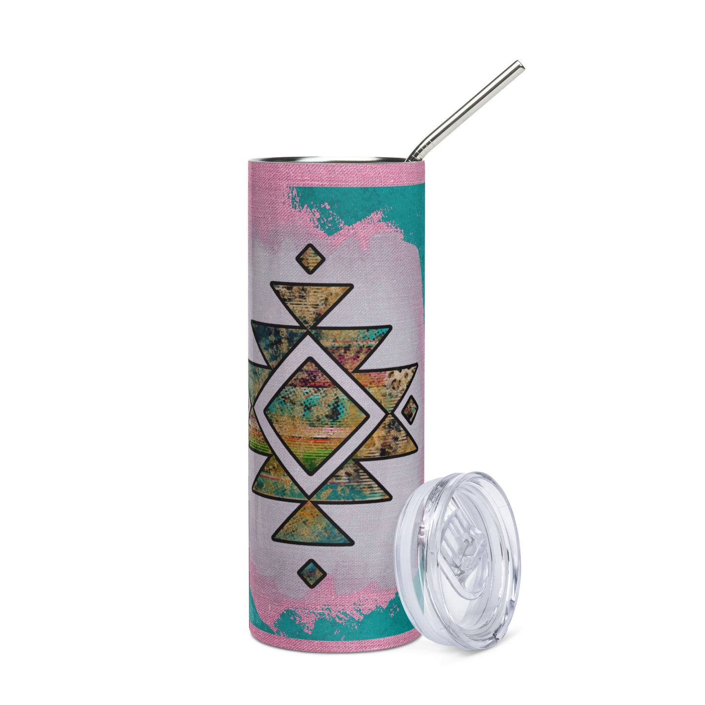 South Western Style: Reusable Stainless Steel Water Tumbler w/Straw