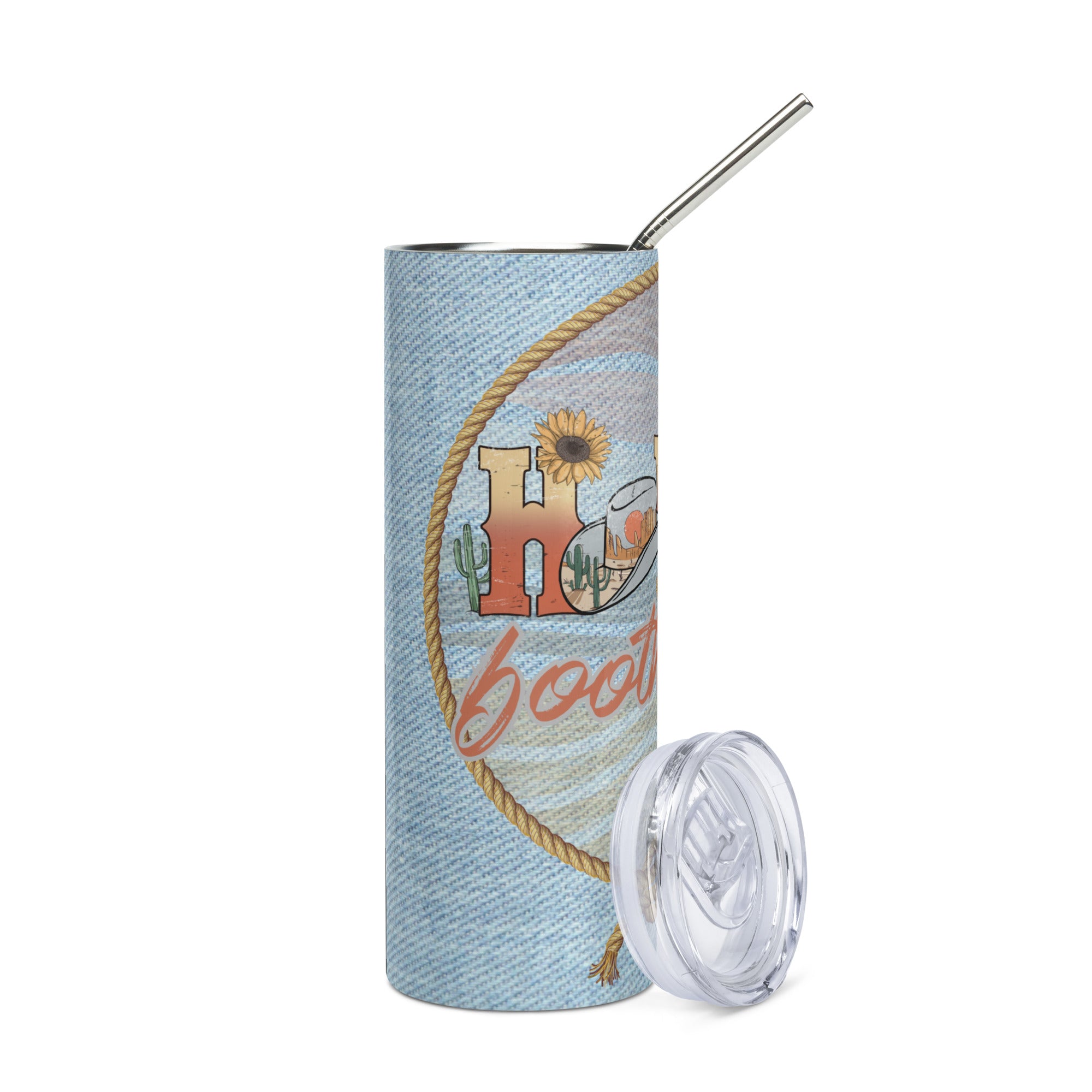 Country Western Howdy: Booth Wear: Reusable Stainless Steel Water Tumbler w/Straw