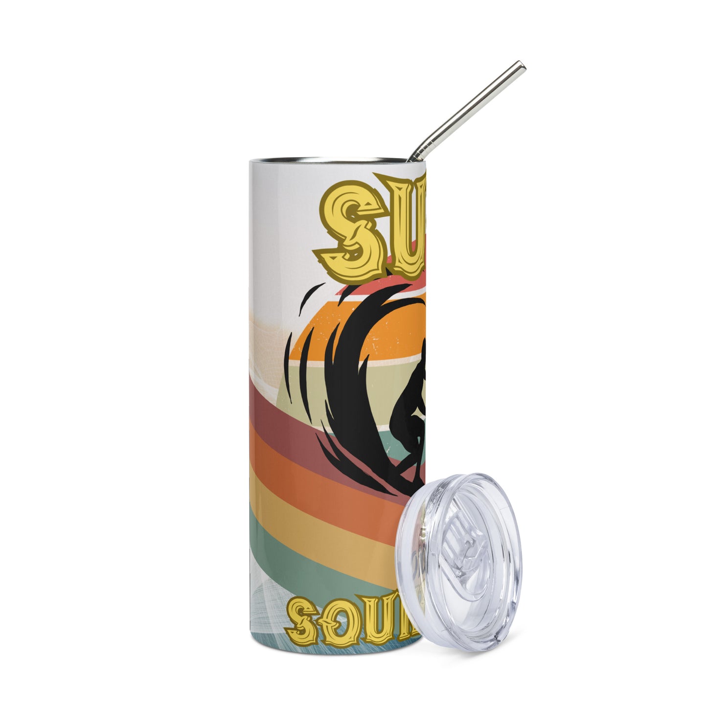 Surfin' The Soundwaves Voice Over: Reusable Stainless Steel Water Tumbler w/Straw