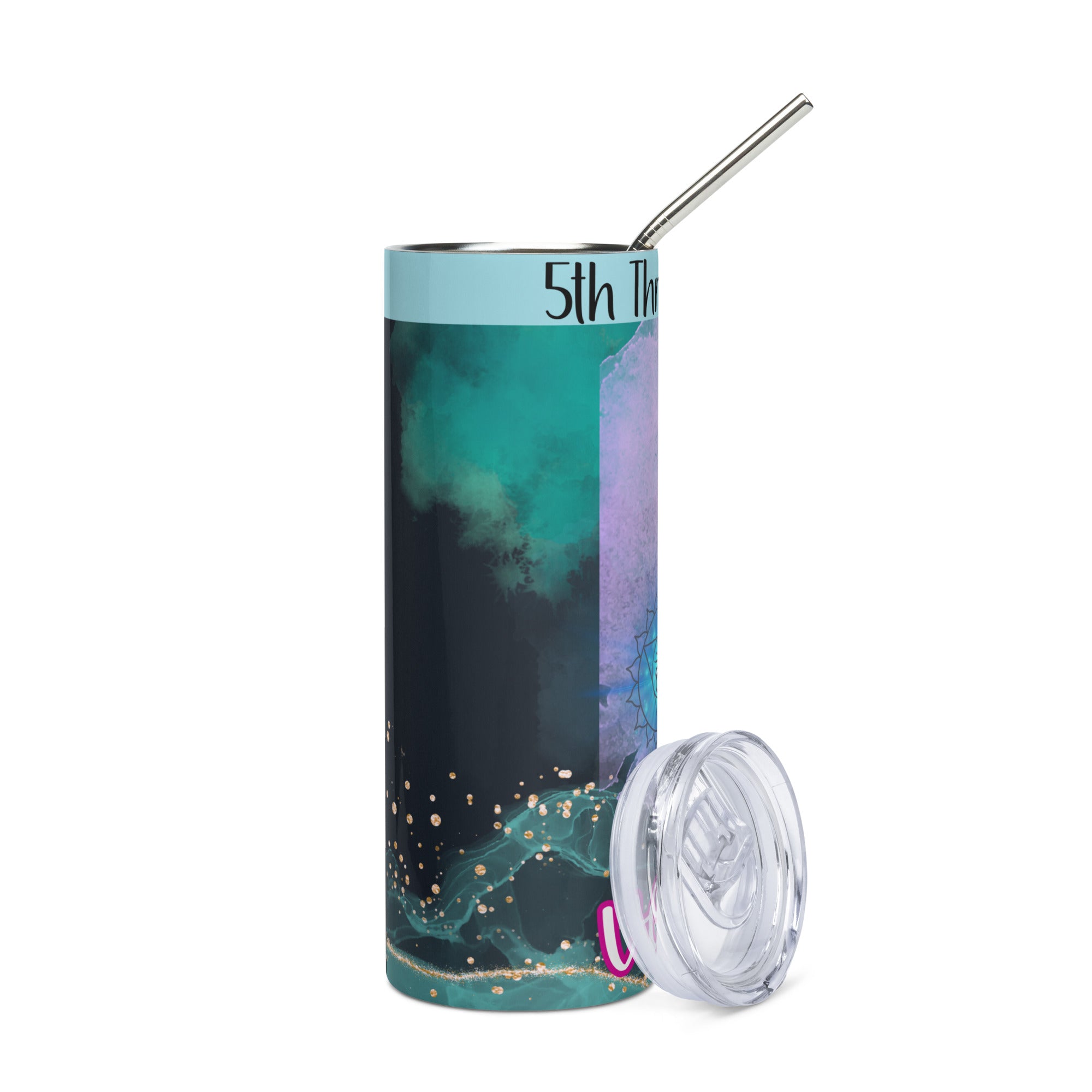 Yoga: 5th Throat Chakra Voice: Reusable Stainless Steel Water Tumbler w/Straw