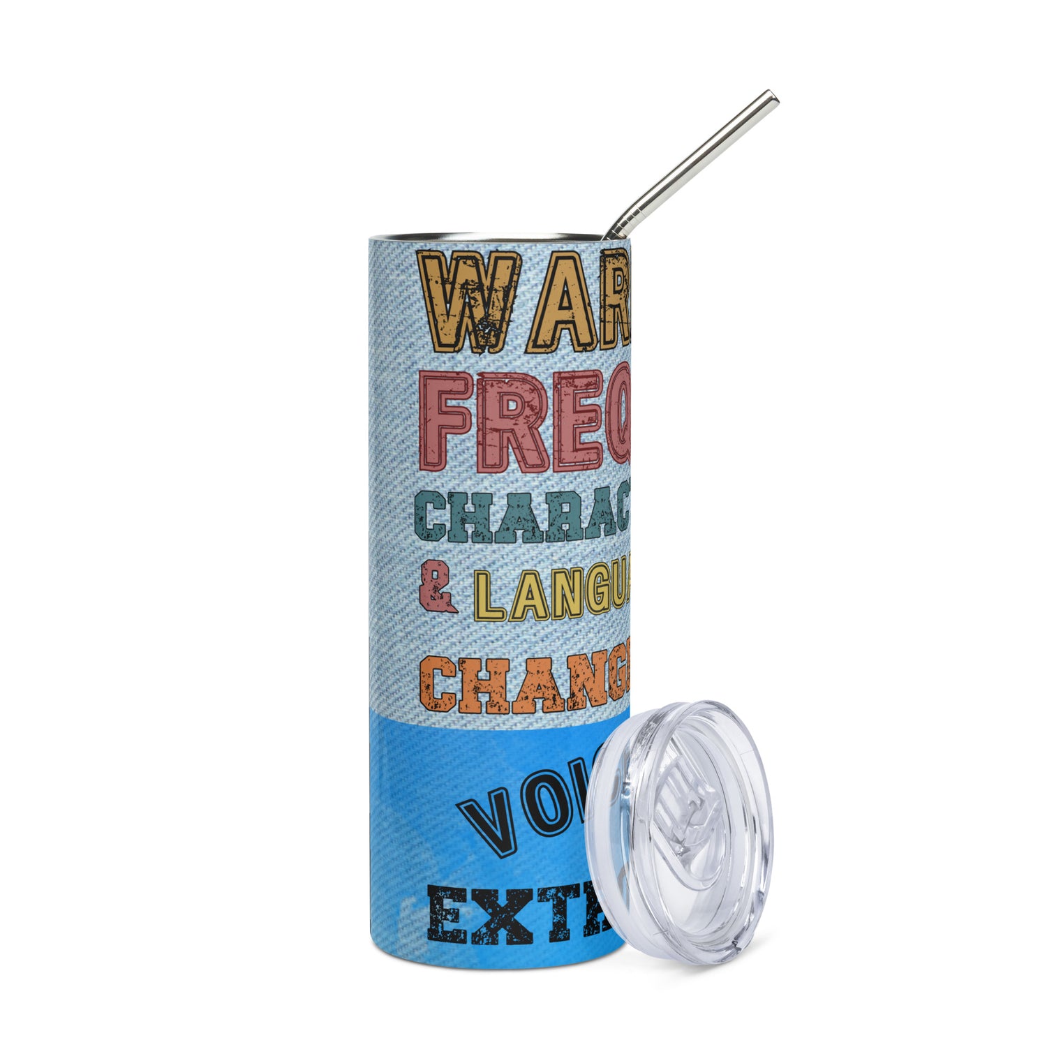 Warning: Voice Over: Reusable Stainless Steel Water Tumbler w/Straw