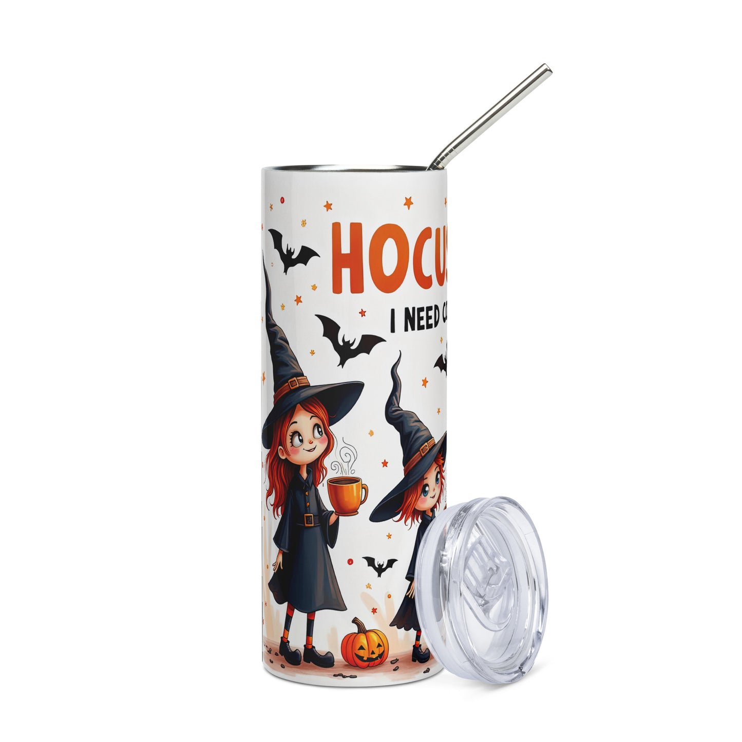 Halloween Witches Coffee Focus: Reusable Stainless Steel Water Tumbler w/Straw