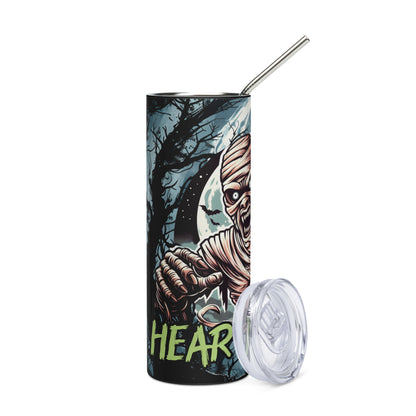 Halloween Mummy Hear Me Roar: Reusable Stainless Steel Water Tumbler w/Straw