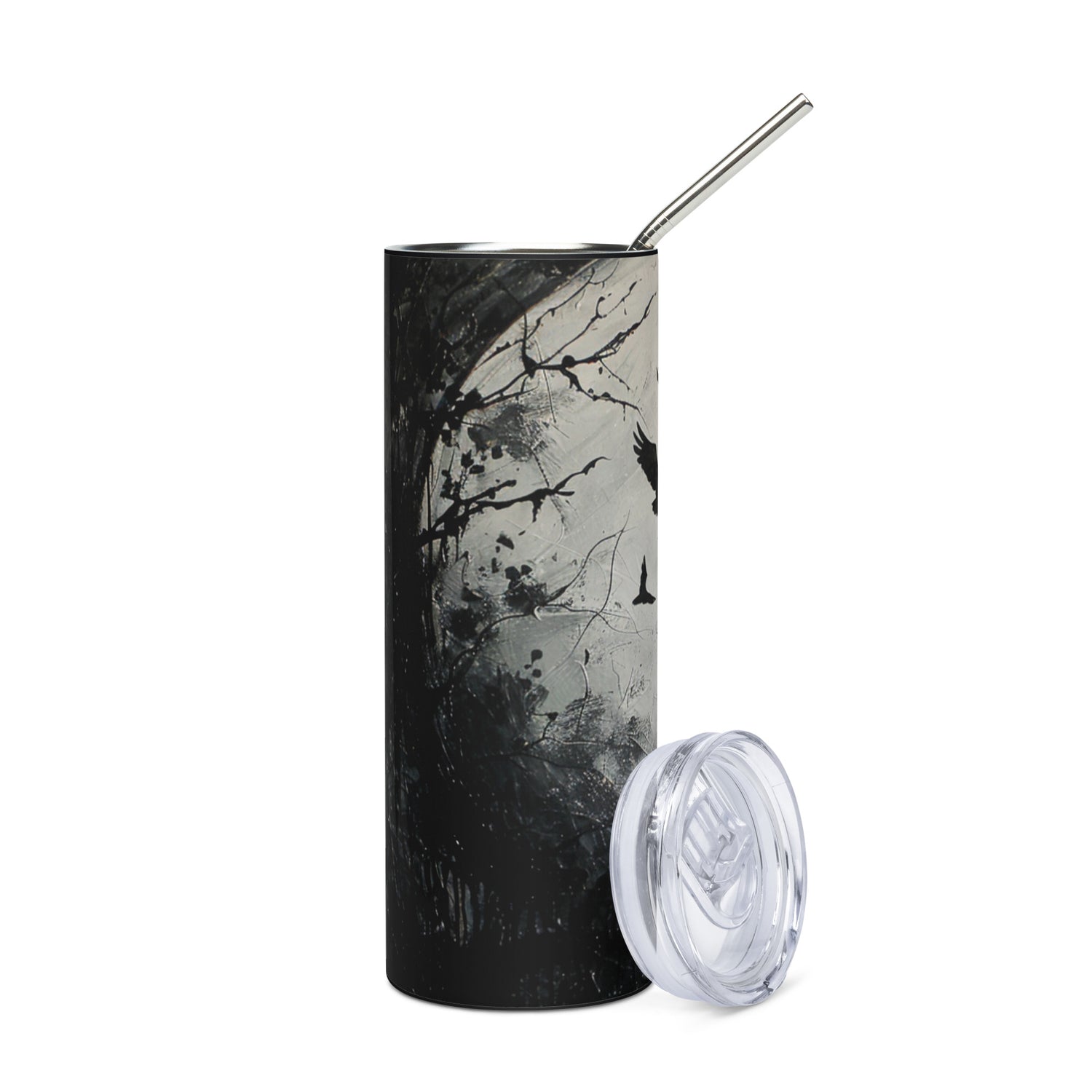 Halloween Night Owl: Reusable Stainless Steel Water Tumbler w/Straw