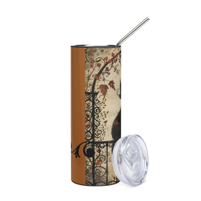 Halloween Black Cat Vintage: Reusable Stainless Steel Water Tumbler w/Straw