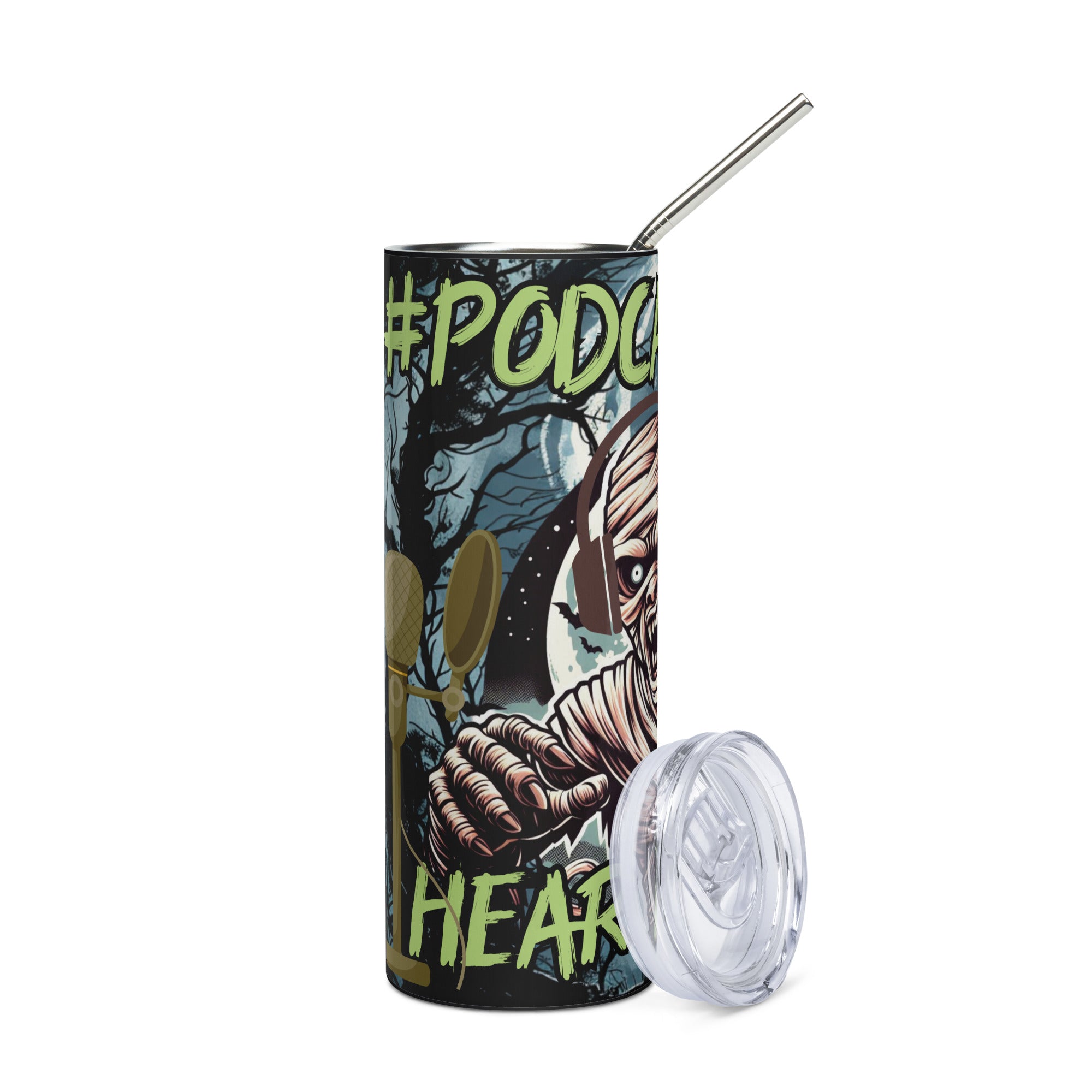 Halloween Podcast Show Hear Me Roar: Reusable Stainless Steel Water Tumbler w/Straw