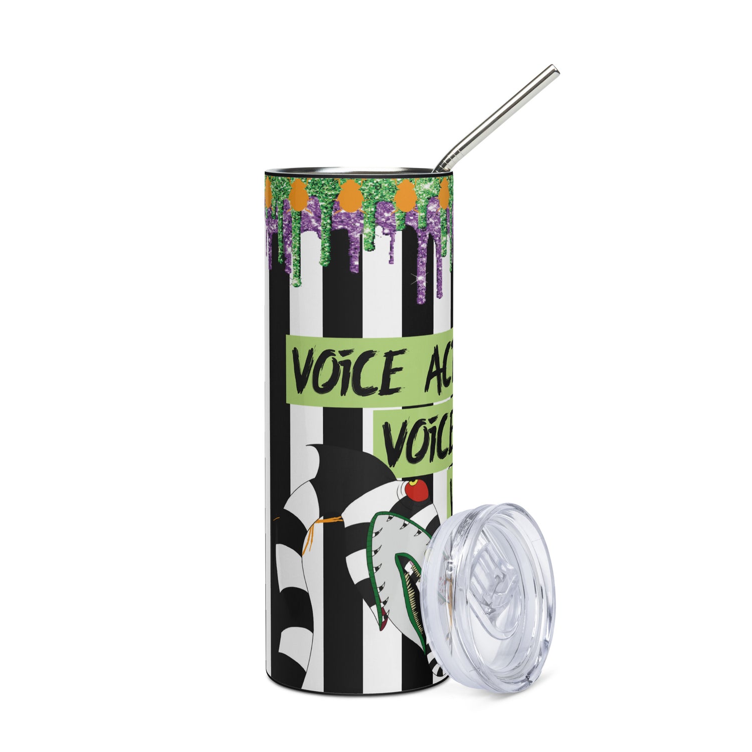 Halloween Bettlejuice Voice Actor: Reusable Stainless Steel Water Tumbler w/Straw