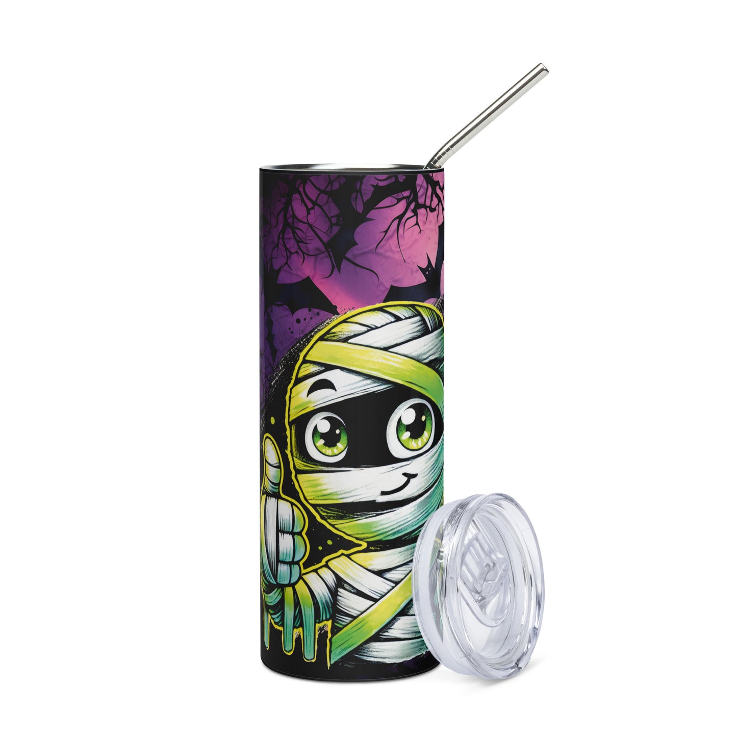Halloween Mummy It's A Wrap: Reusable Stainless Steel Water Tumbler w/Straw