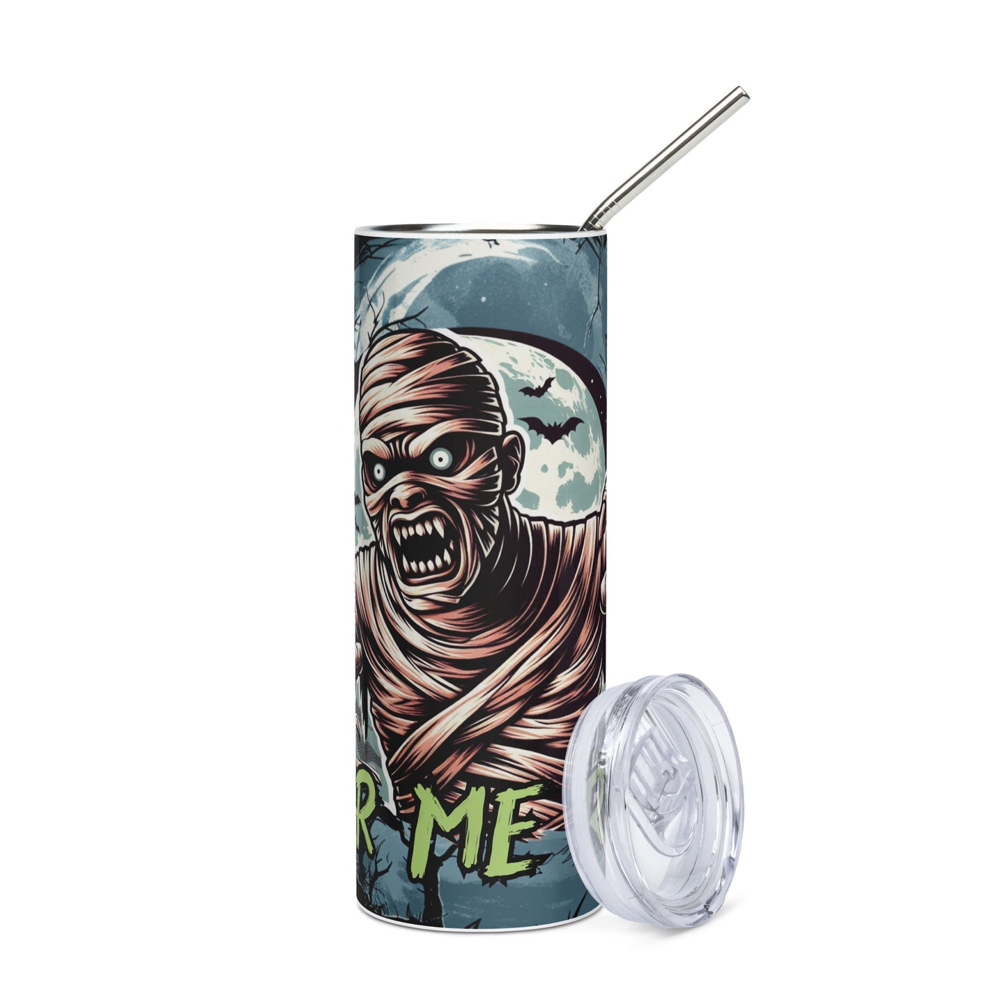 Halloween Mummy Hear Me Roar: Reusable Stainless Steel Water Tumbler w/Straw