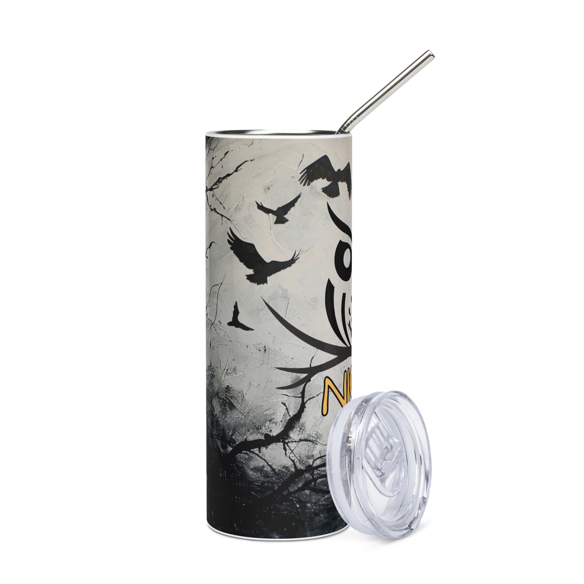 Halloween Night Owl: Reusable Stainless Steel Water Tumbler w/Straw