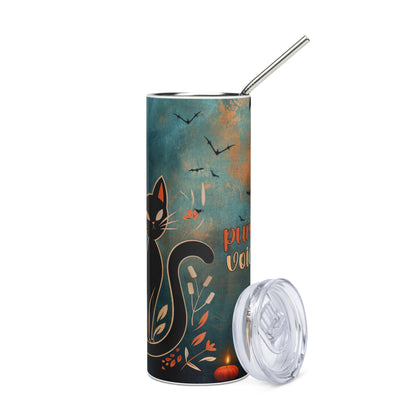 Halloween Purrr...fect Black Cat Voice Actor: Reusable Stainless Steel Water Tumbler w/Straw