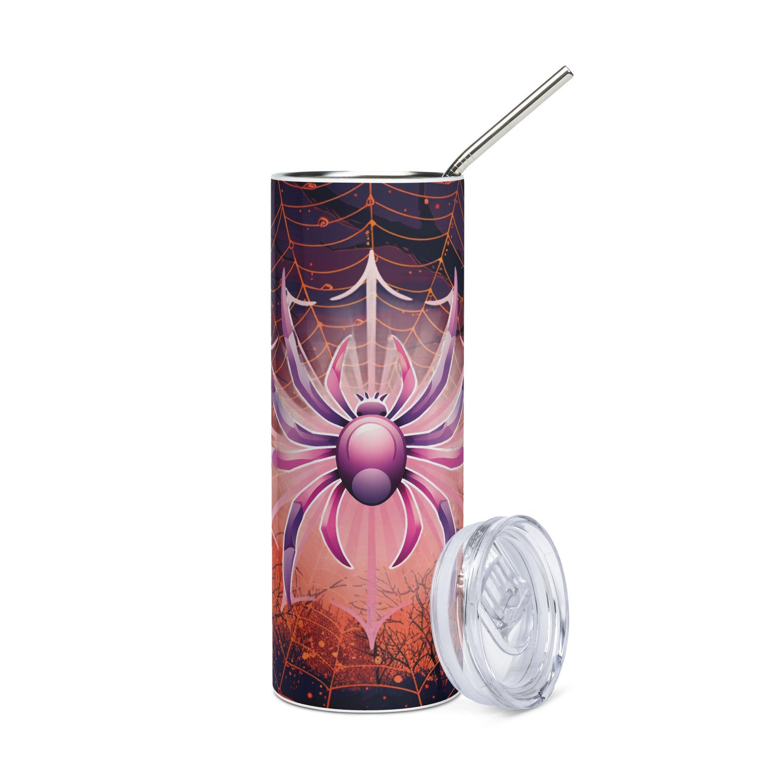 Halloween Spidey Sense Pink: Reusable Stainless Steel Water Tumbler w/Straw