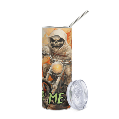 Halloween Mummy Motorcycle Hear Me Roar: Reusable Stainless Steel Water Tumbler w/Straw